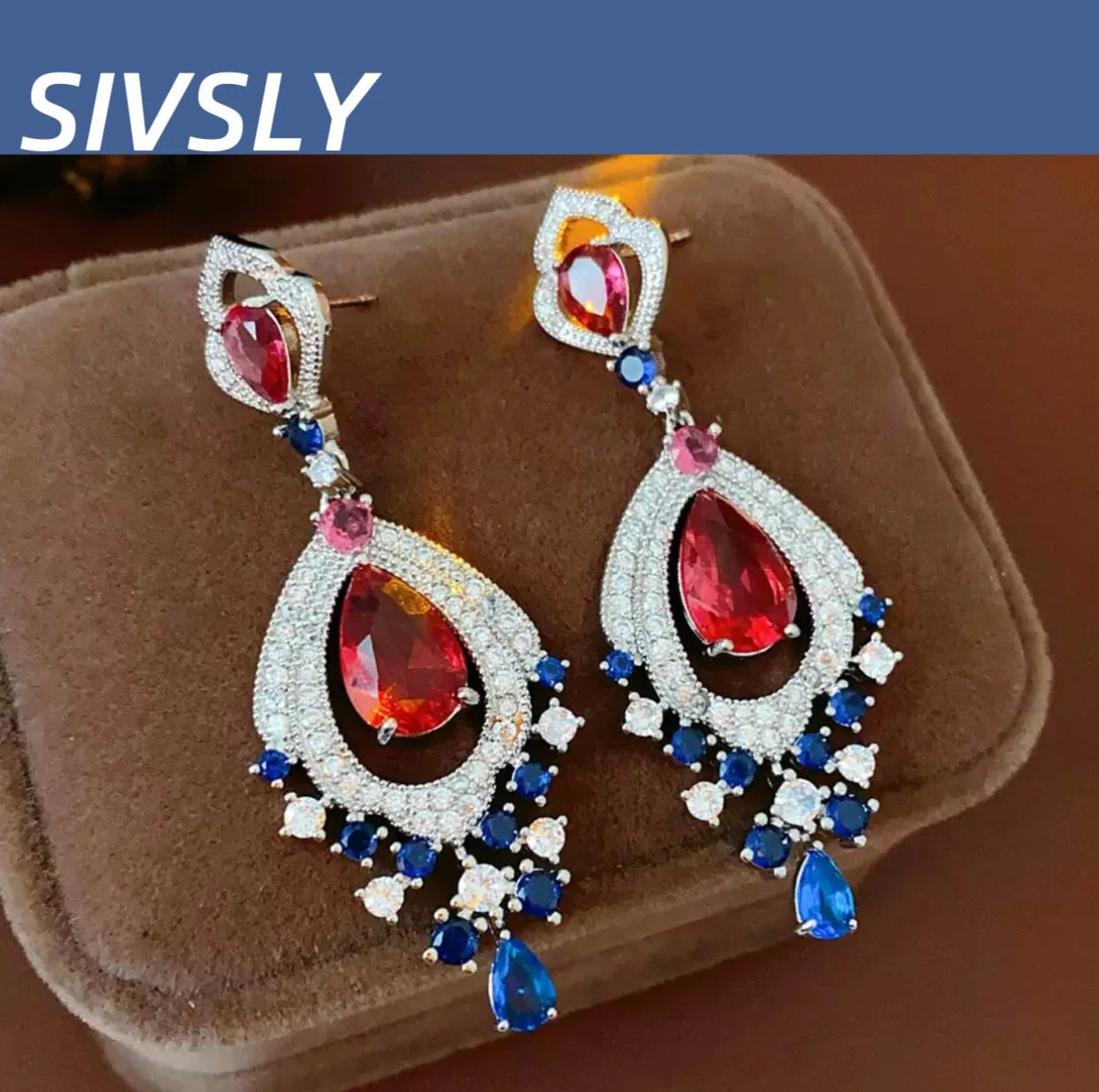 

Zircon drop earrings, luxurious, high-end, delicate, earring, retro, court style, versatile