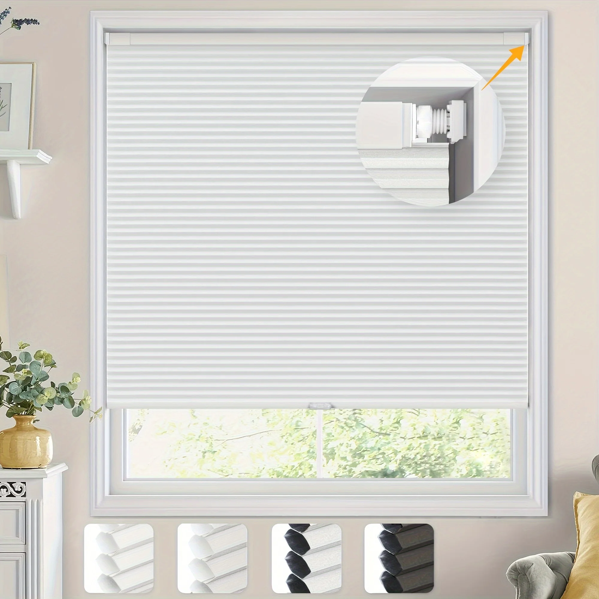 

Cordless Cellular Shades No Tools No Drill Light Filtering Polyester Cellular Blinds for Window