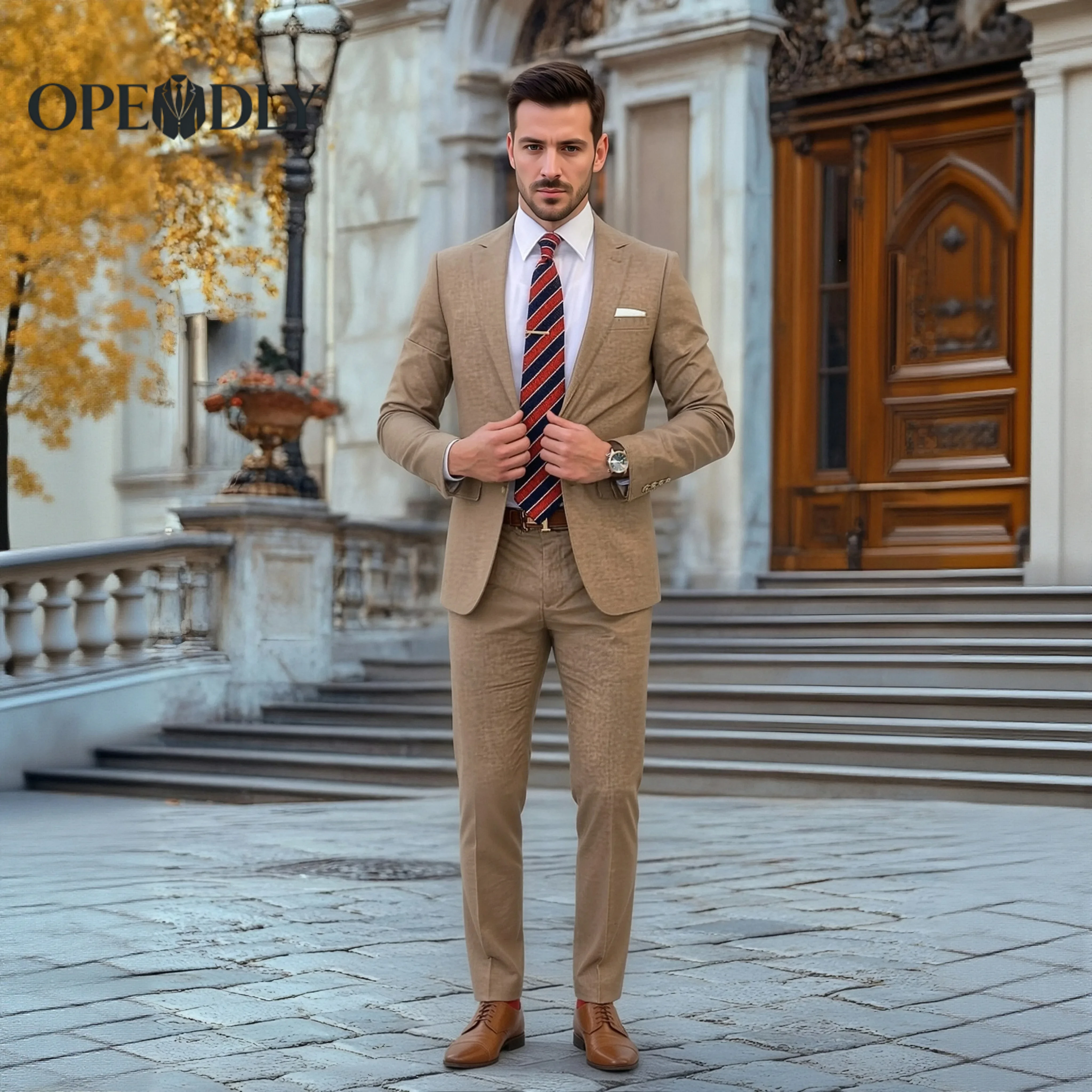 

OPEODLY Men Custom Tailored Slim Fit Three Piece Suit Tuxedo for Wedding Business Formal Blazer Vest Pants