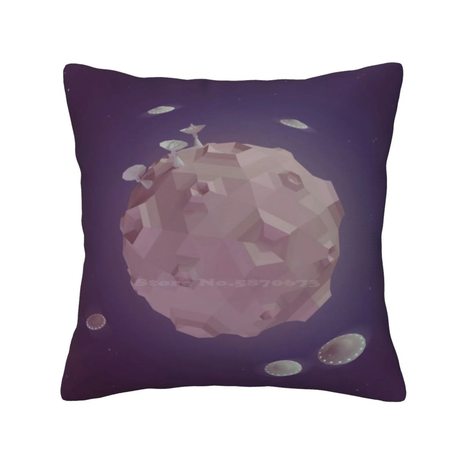 Moon And Ufos Soft Comfortable Pillowcase Ufo Alien Space Moon Cosmic Antenna Extraterrestrial Sky Stars Violet Pink Planet Low