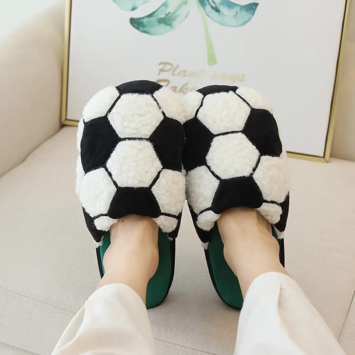 Unisex Sports-Shaped Plush Slippers Warm Non-Slip Cotton with Football Basketball Tennis Designs for Home Indoor And Outdoor Use