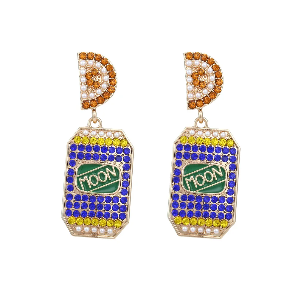 Personality cute light luxury super flash full diamond drink bottle earrings exaggerated alloy drip oil inlaid colored diamond e