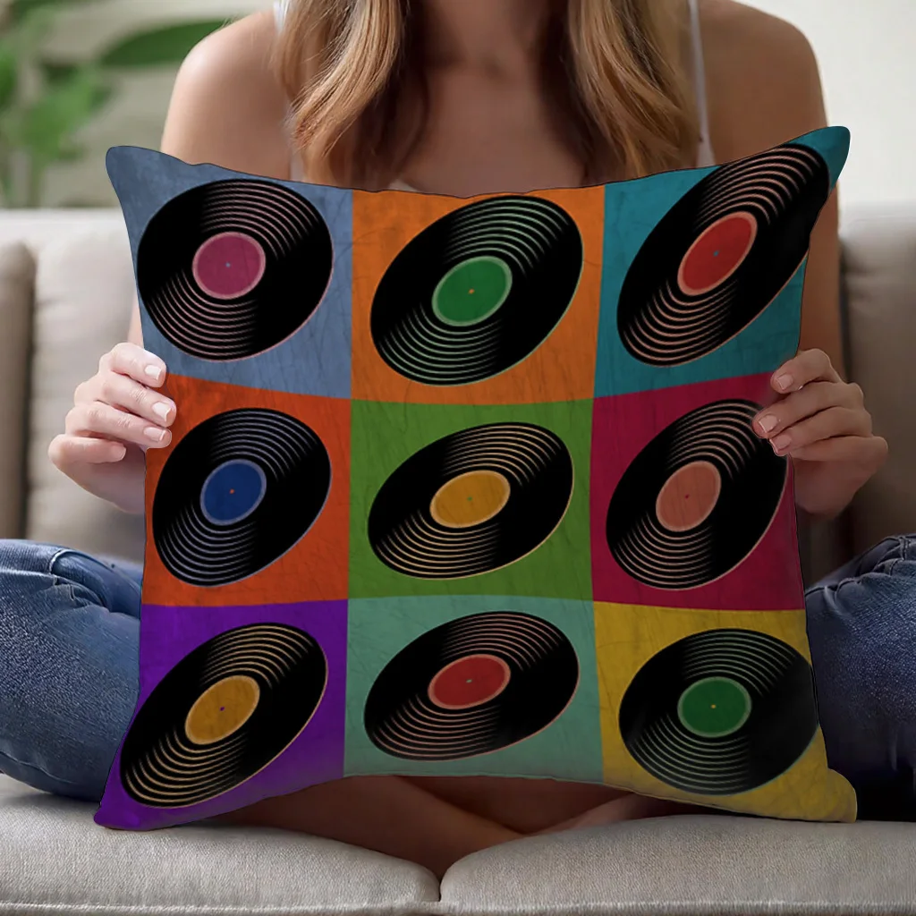 Vintage Vinyl Records Pattern Throw Pillow Cushion Cover Square Pillowcase for Living Room Decor Music Lover Pop Culture Art Pri