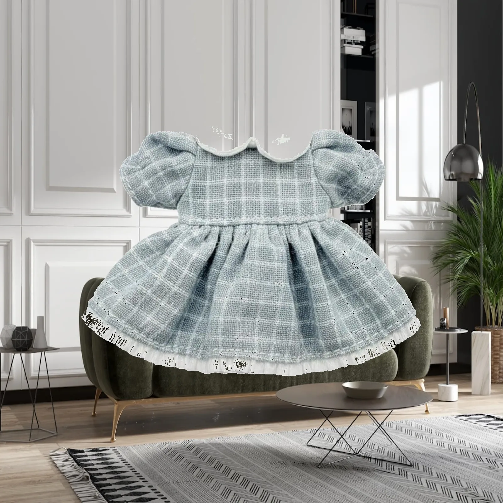 Delicate Doll Dress for 1 12 Scale OB11 BJD Dolls Plaid Pattern Full Sleeve Sweet Style for Doll Photography and Collectors