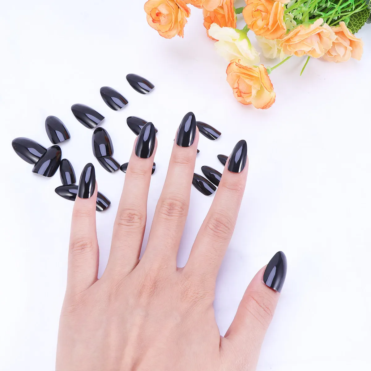 48Pcs Long Fake Nail Stickers with Funny Patterns – Durable Lightweight Plastic Nails for Home & Salon Nail Art