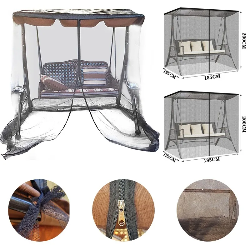 Waterproof Top Cover Garden Swing Chair Mosquito Net Zipper Closure Rectangle Breathable Net Curtain for Outdoor Patio Backyard