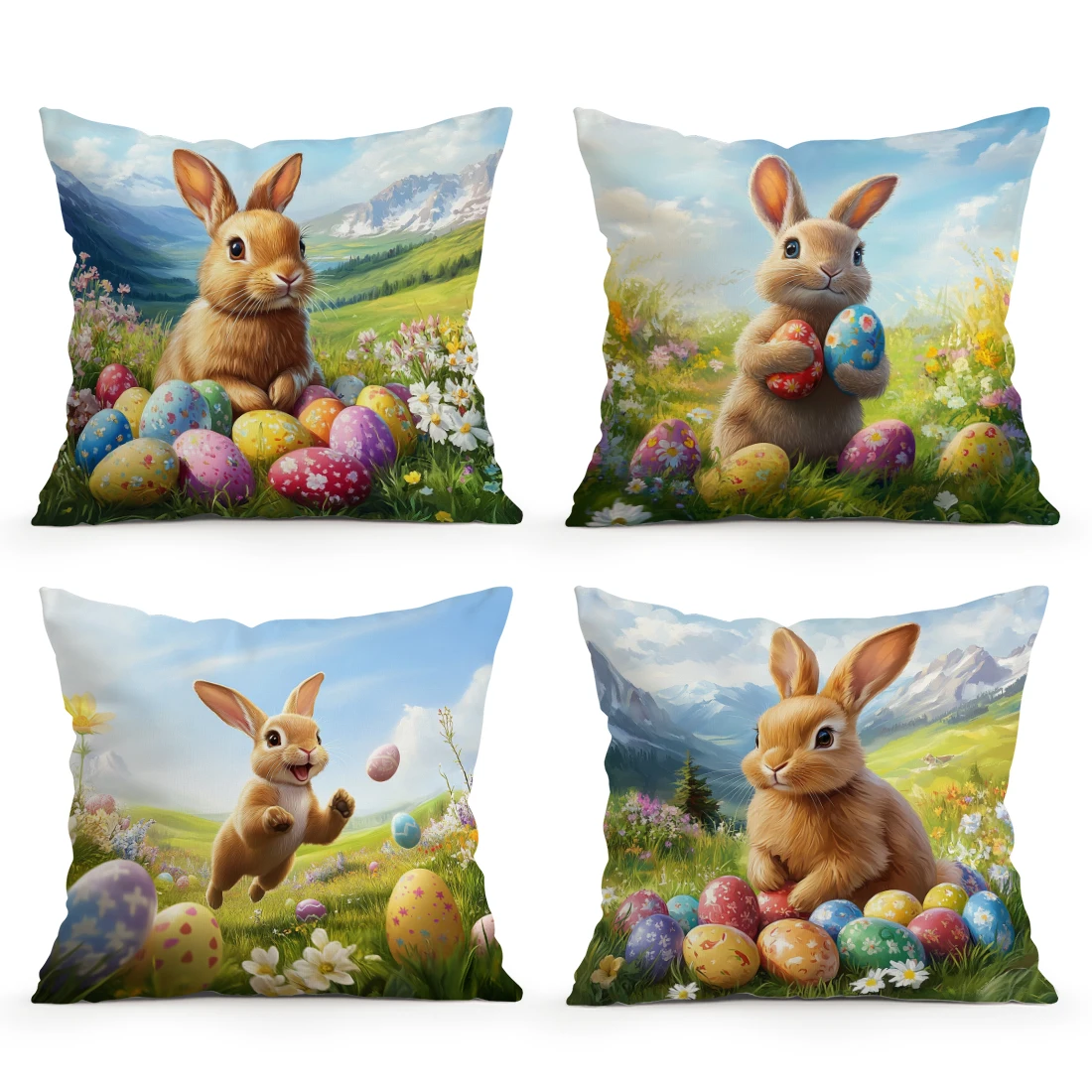 Easter Spring Rabbit and Egg Cushions Pillowcase Polyester Cushion Cover Throw Pillow Pillowcover Home Car Sofa Decor