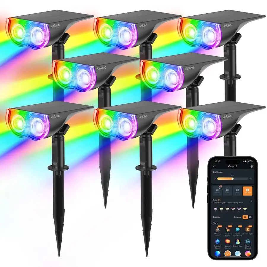 Smart Solar Spot Lights Outdoor SL5C, Solar Lights Outdoor Spotlight Color Changing APP Voice Control Landscape Lighting, IP67 C