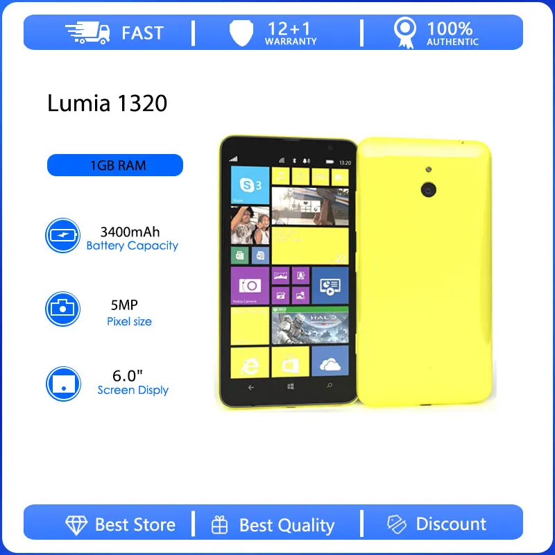 Refurbished Original Lumia 1320 Single Sim Unlocked Bluetooth Mobile Phone Russian Arabic Hebrew Keyboard Made in Finland