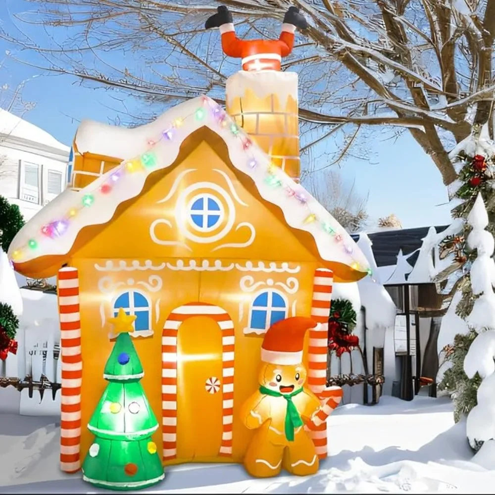 10FT Christmas Inflatables Gingerbread House Decorations, Outdoor Christmas Decoration Built-in LED Gingerbread Christmas Decor