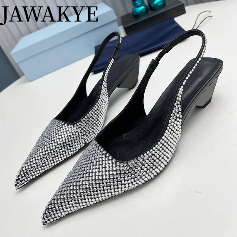 

2024 Luxury Runway Pointy Toe Bling Sandals for Women Triangle Heels Brand Mules Banquet Golden Pumps Dress Women's Shoes mujer