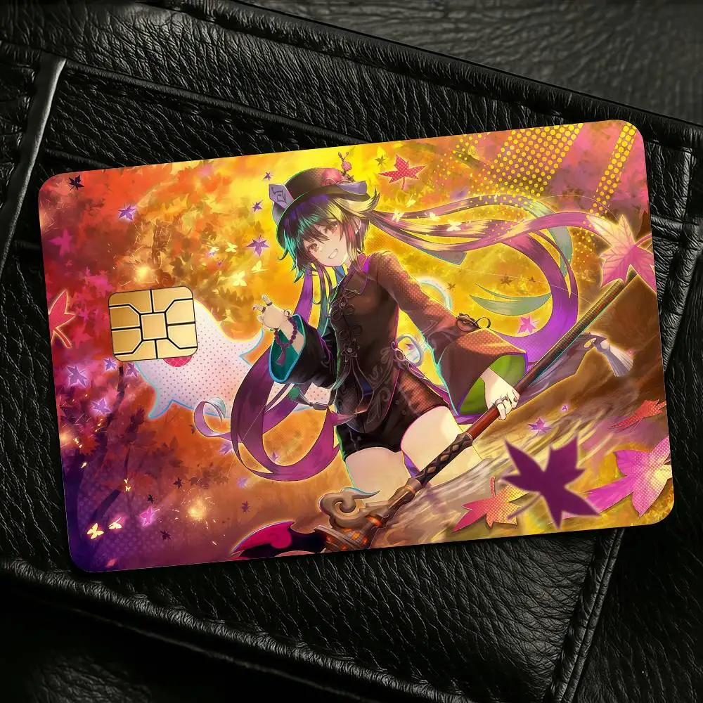 Hu Tao Genshin Impact Credit Skin Cover Card Stickers 4PCS Film Bus Pass Front Decoration Bank Debit Waterproof