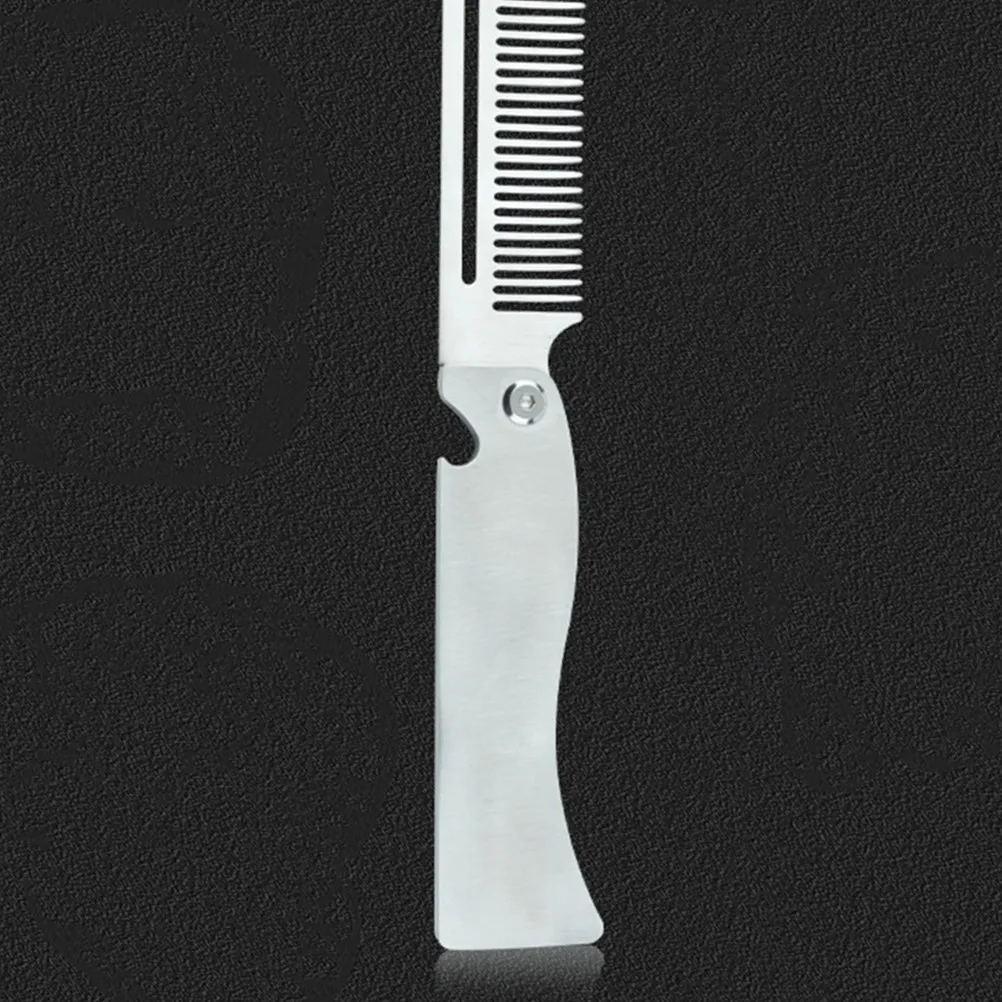 Stainless Steel Folding Pocket Beard Comb for Men Grooming Mustache Styling Portable Travel Anti-Static Metal Comb Silver L
