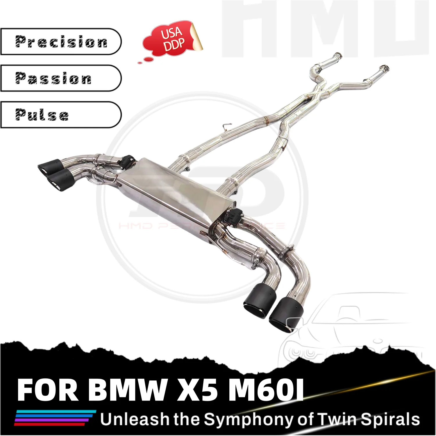 

Горячие продажи HMD Catback для BMW X5 M60I SS304 с наконечниками глушителя, высокоэлектронный клапан, дизайн выхлопной системы