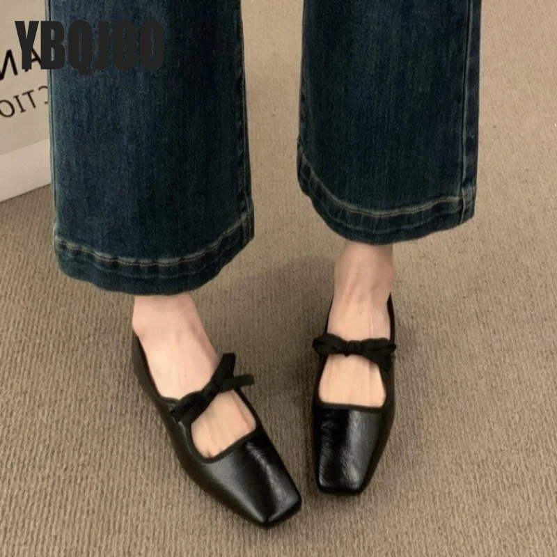 Small niche design silver square toe women's shoes new spring casual flat bottom simple temperament fashionable single shoe