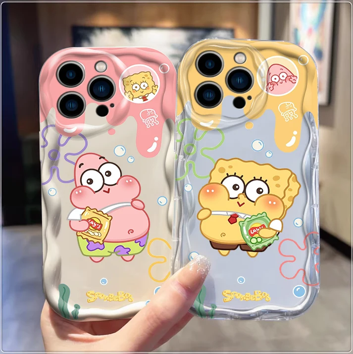 S-Bob Sponge Cartoon Cute For iPhone 15 14 13 12 11 XS X XR 8 7 6 6S Pro Max Plus Mini Wave Oil Phone Case Soft