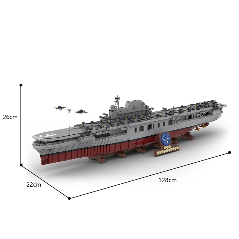 BuildMoc The USS Enterprise CV-6 Building Blocks Set Military World War II Warship Battle Boat Bricks Toy Children Birthday Gift