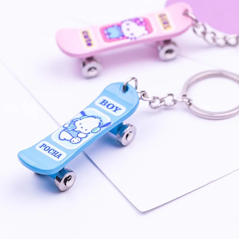 Sanrio Kawaii HelloKitty Kuromi Keychain Cartoon Pochacco Metal Skateboard Keyring Cute Anime Girl Backpack Pendant Jewelry