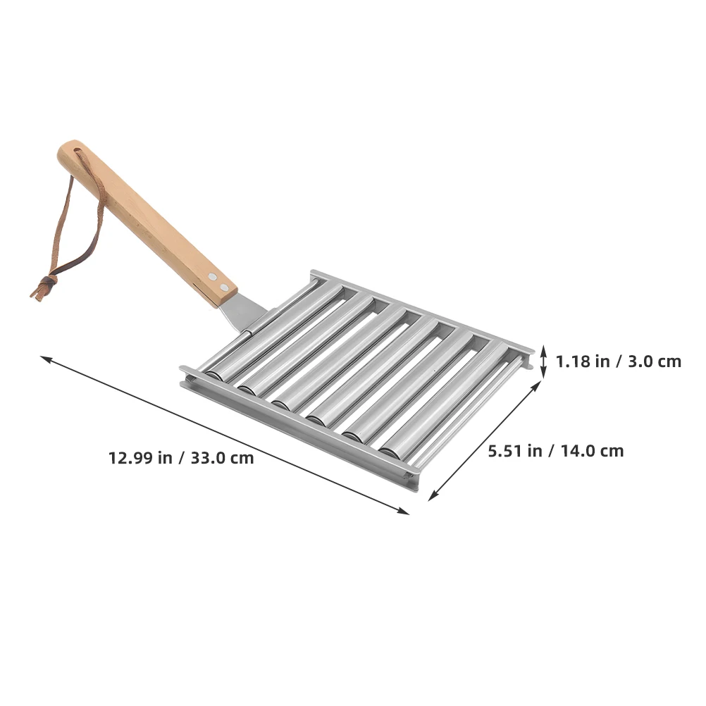 

Stainless Steel Grill Even Grilling Roller Bbq Hot Dog to Disassemble Multiple Barbecue Rack Accessories Wood Camp