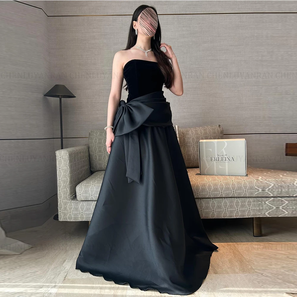 

MOLISA индивидуальное черное платье без бретелек со складками и рюшами для выпускного вечера, длинные женские вечерние бальные платья, атласное платье трапециевидной формы на день рождения