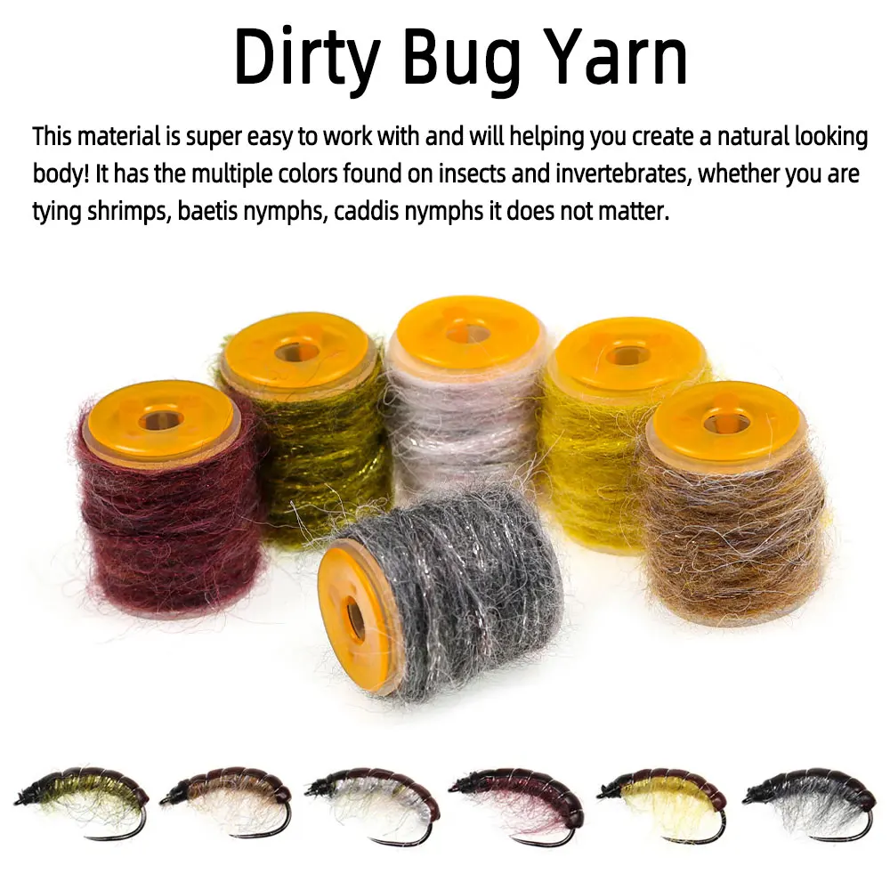 2/6pcs Multiple Color Dirty Bug Yarn Fly Tying Material Mottled Dubbing Thread Scuds Baetis Nymphs Caddisfly Trout Fishing Lure
