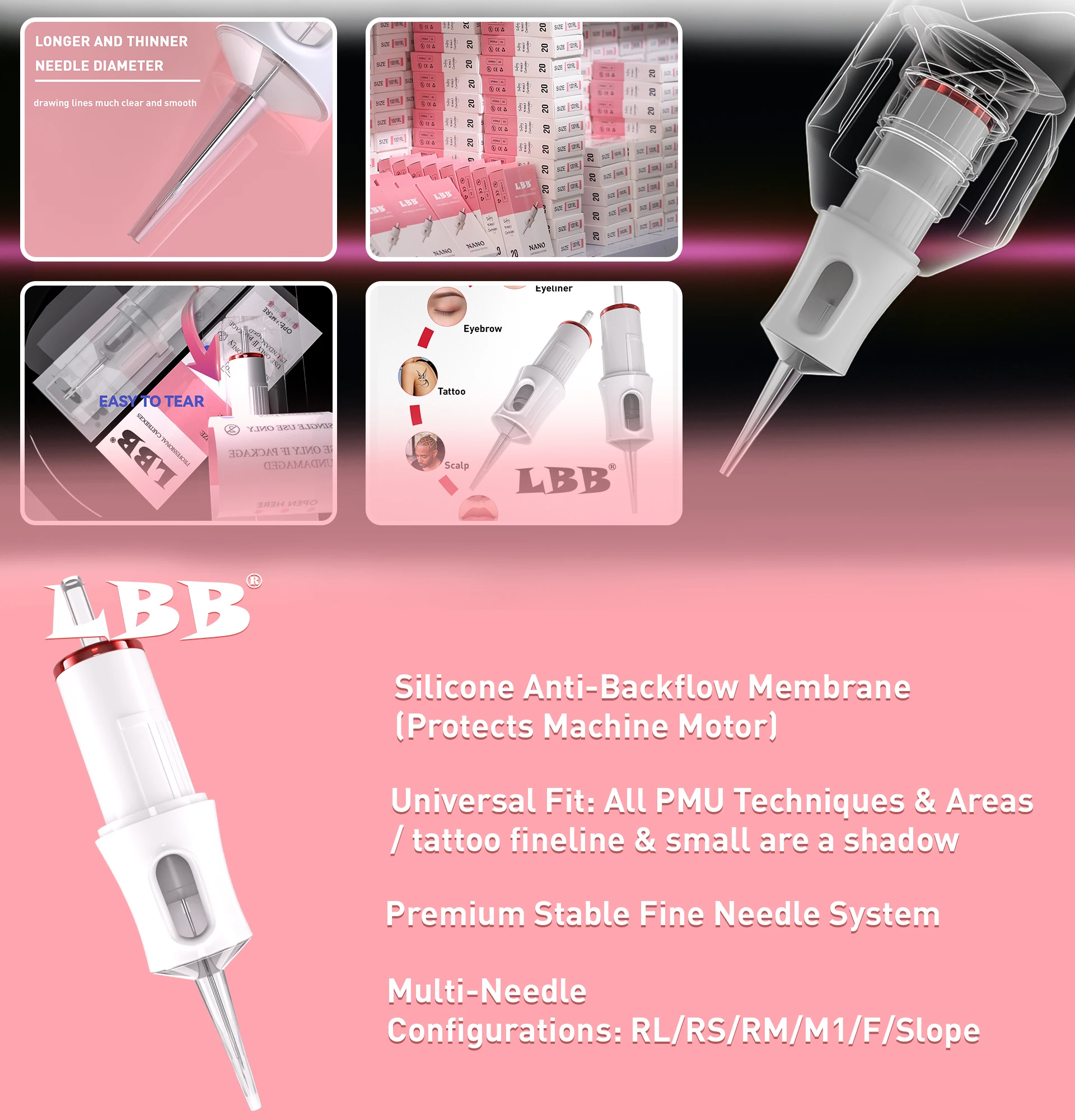 LBB PMU 20PCs Disposable Sterilized Tattoo Cartridge Needle SMP Permanent Makeup Body Art 0.18mm 0.20mm0.25mm Round Liner/Shader