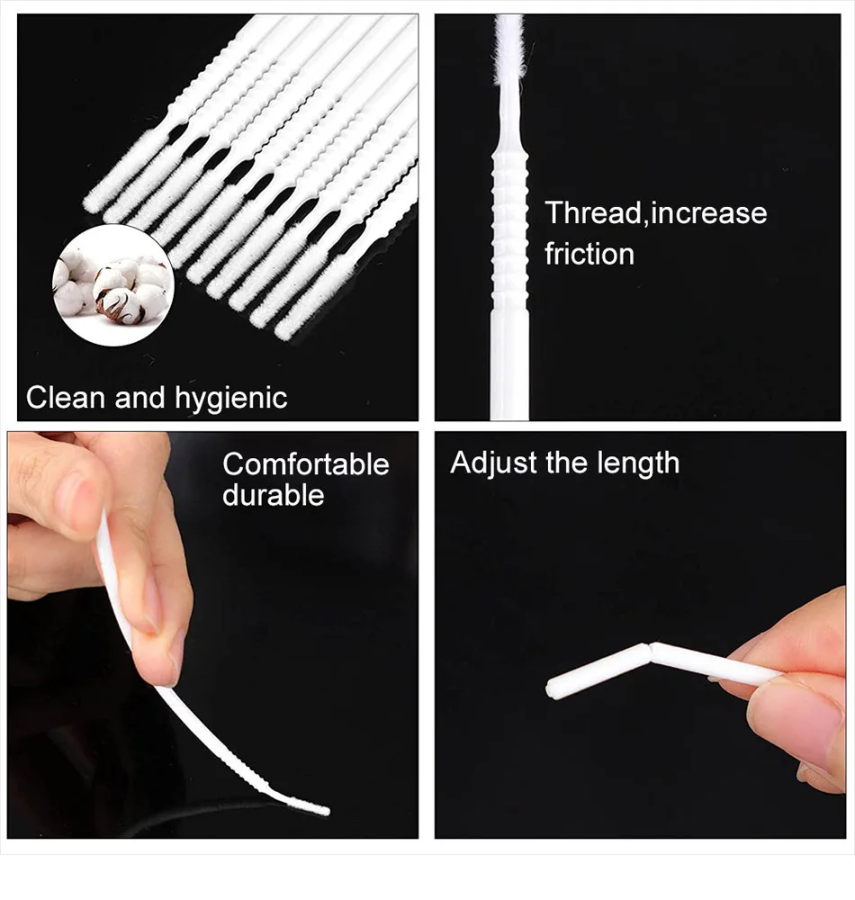100 hisopos de algodón de maquillaje nano ultrafinos para extensiones de delineador de ojos y pestañas: sin fragancia, cerdas de poliéster, mango de Abs