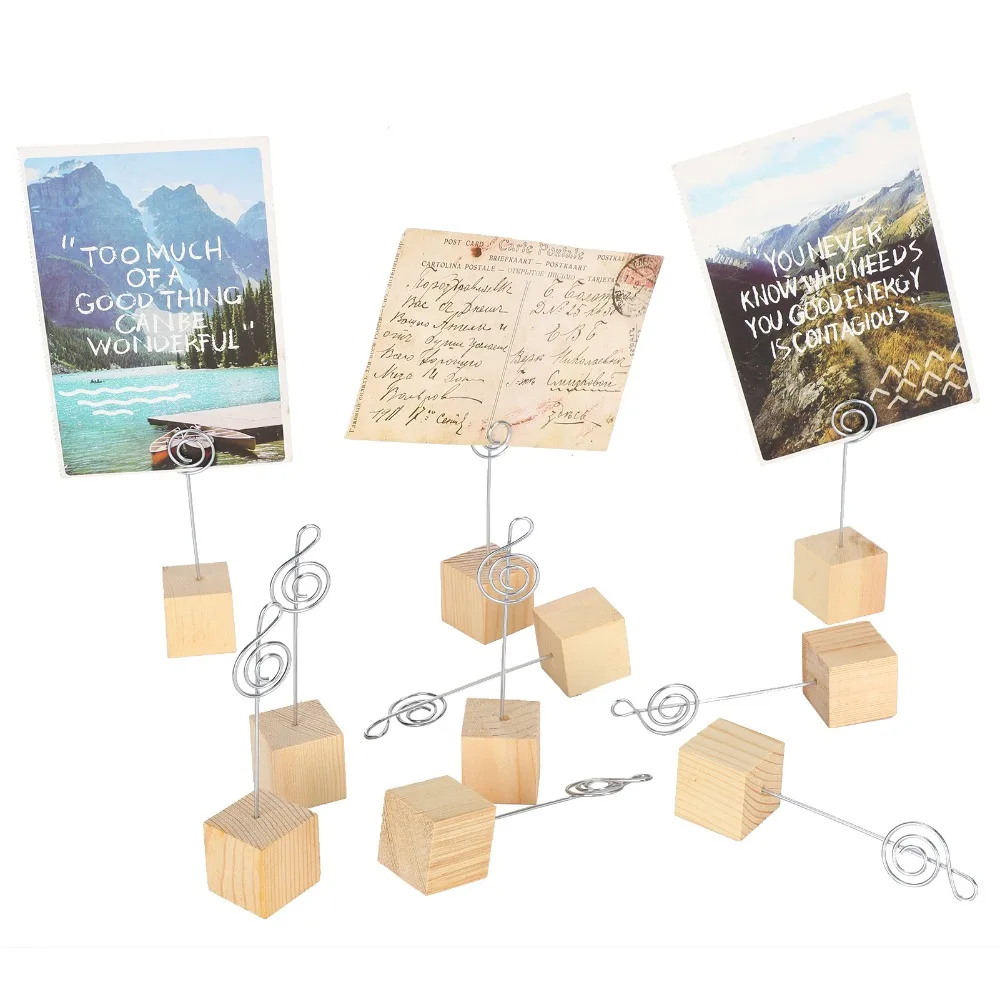 10Pcs Music Note Shape Note Clip 11.9*2.9cm Durable Steel Clip Metal Photo Holder Multi-Purpose Solid Wood Base