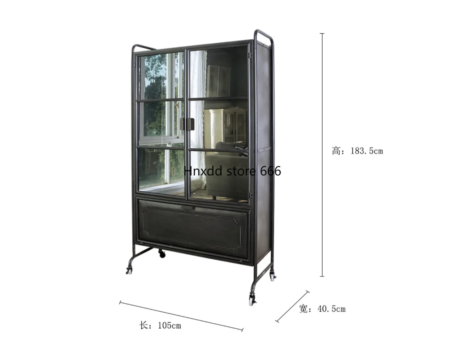 yj Industrial Retro Style Black Iron Iron Sheet Living Room Bookcase Entrance Cabinet Hand-Made Storage Display Cabinet