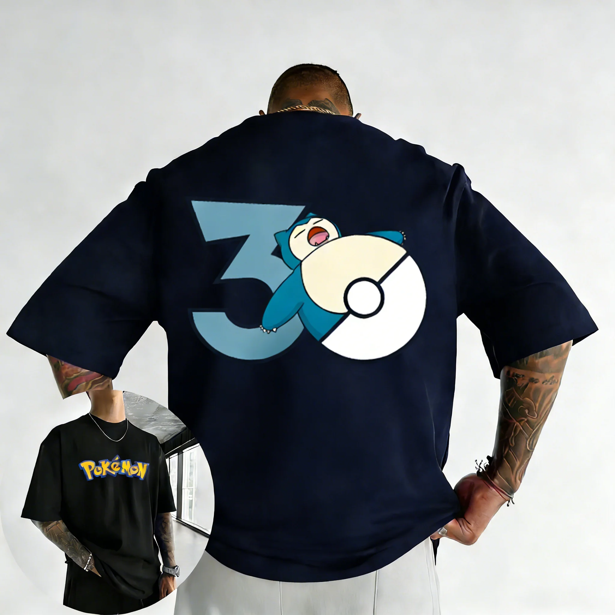 2026 Pokémon 30th Anniversary Snorlax Bedrucktes T-Shirt – Sommerliches, trendiges, locker sitzendes Y2K Kurzarm-Oberteil für Herren und Damen – Detail 13