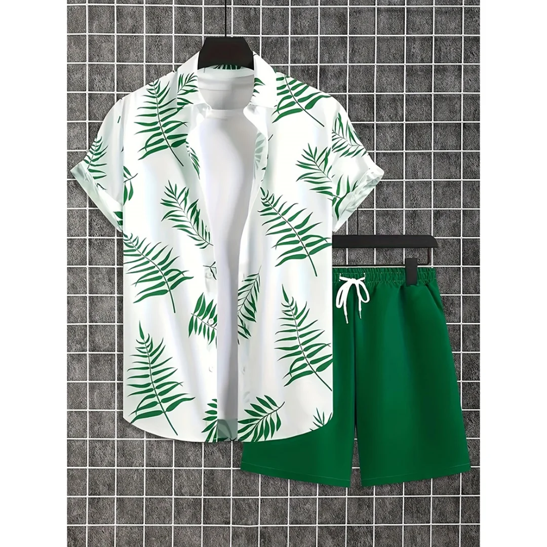 Kurzarmhemd und Strandshorts-Set für Herren, Sommer-Freizeithemd für Herren, bequeme, atmungsaktive Y2K-Hawaiishorts für Herren