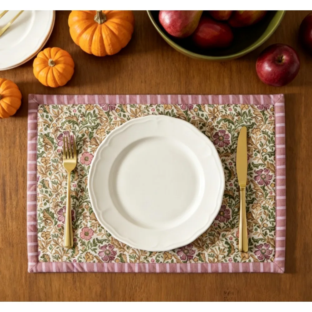Better Homes & Gardens Edith Vine Double-Sided Placemat, 20 inches x 14 inches, Cotton-Polyester-Linen Blend