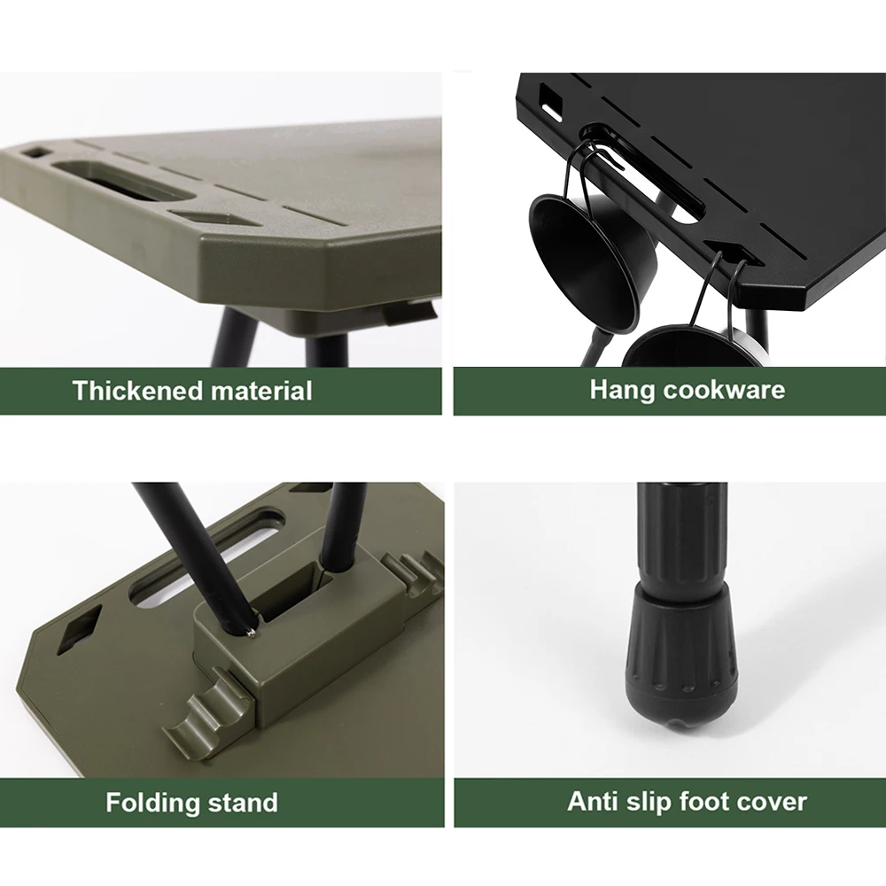 Folding Table for Camping Height Adjustable Outdoor Portable Lightweight with Carry Bag Two-Sides Hanging Cookware Hiking Picnic