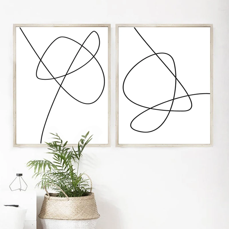 Modern Abstract Line Drawing Art Print Black White Pictures Minimalist Wall Art Canvas Painting Scandinavian Poster Home Deco