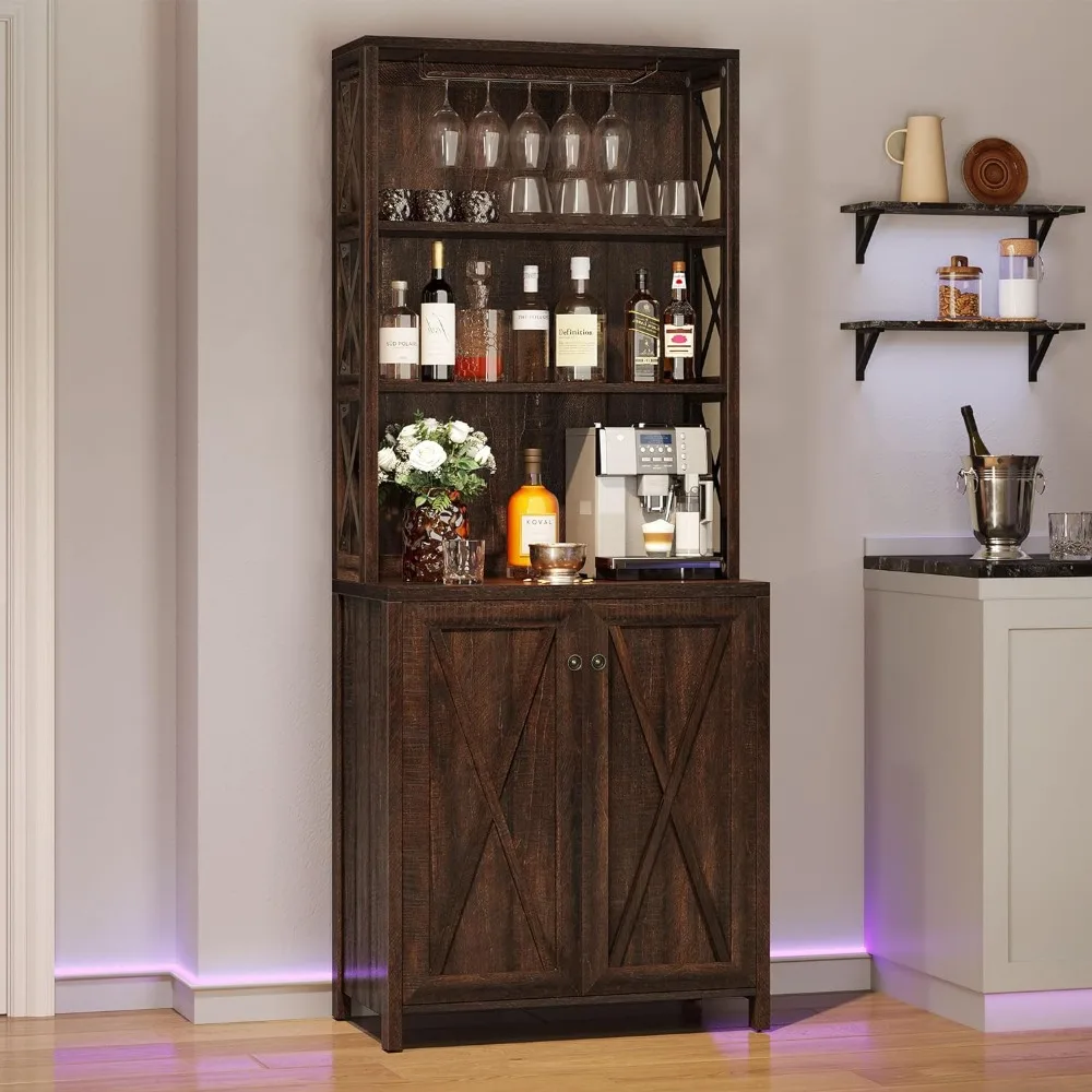 YITAHOME-Refroidisseur de vin de bar, armoire de rangement de cuisine haute de 67 "avec vin T1, étagères de rangement ouvertes, rangement de cuisine de ferme