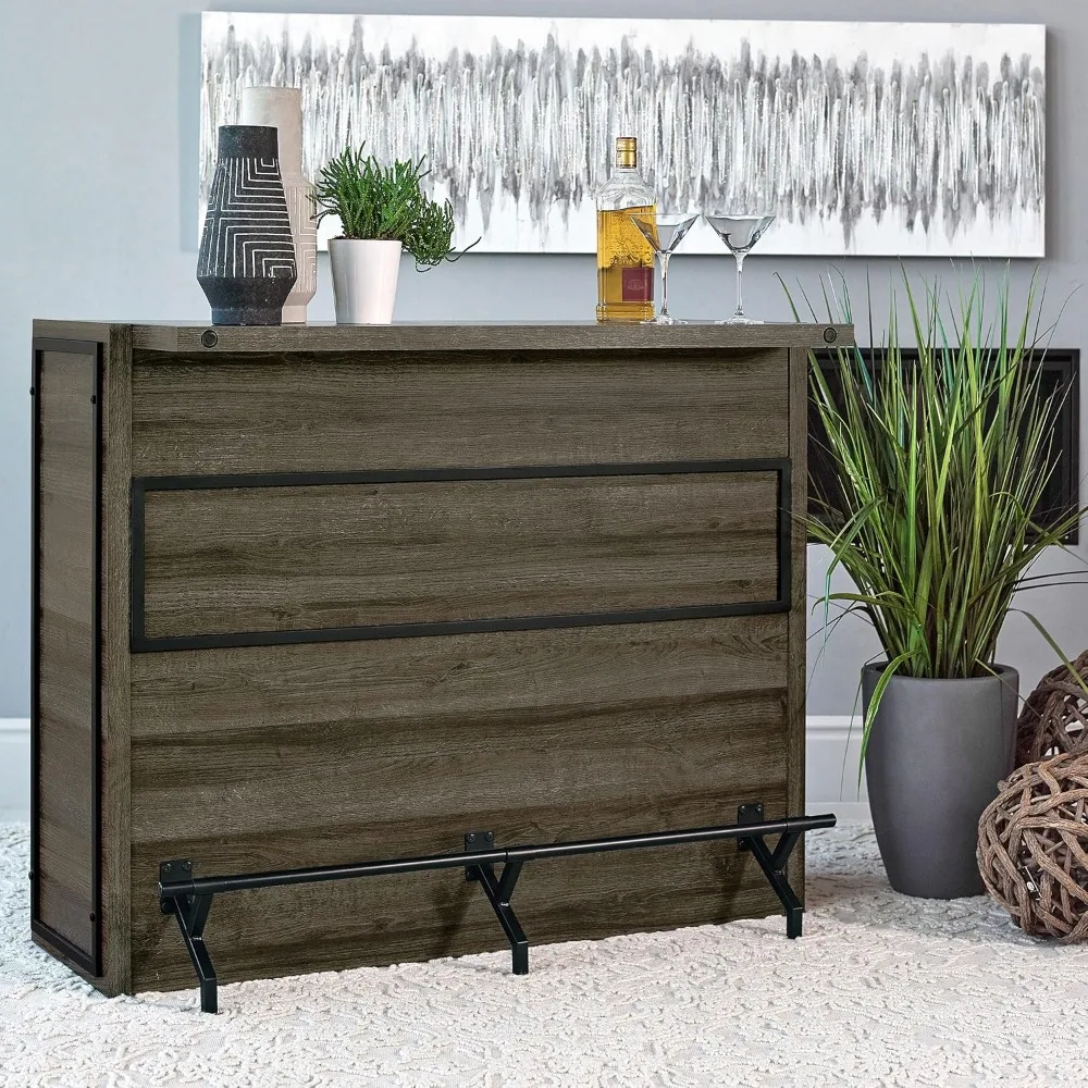 Rustic Farmhouse Style 5-Shelf Home Bar Cabinet for Wine and Liquor Storage in Aged Oak Finish