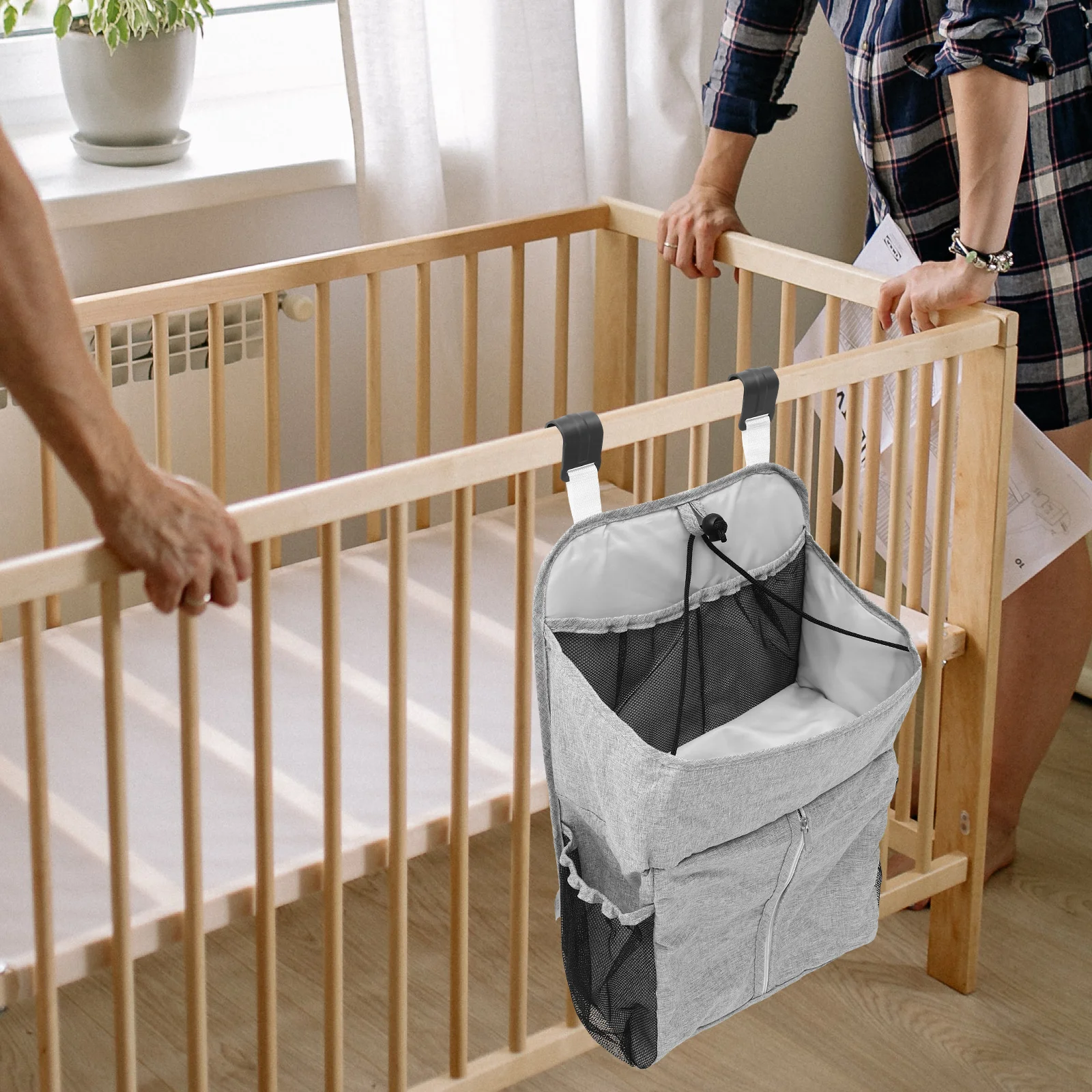 Diaper Bag Hanging Storage Organizer For Baby Crib Stroller Bedside Nursery Travel Linen Fabric Pouch Cradle Storage Bag Baby