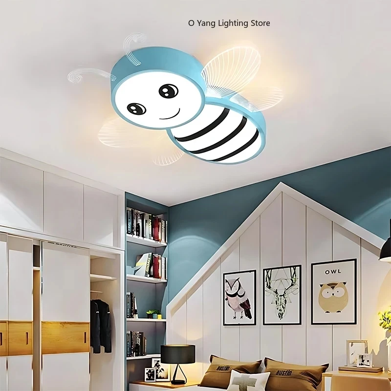 New Children's Room Bee Ceiling Light Princess Room Rainbow Cloud Bedroom Light Simple Modern Cartoon Light Remote Control