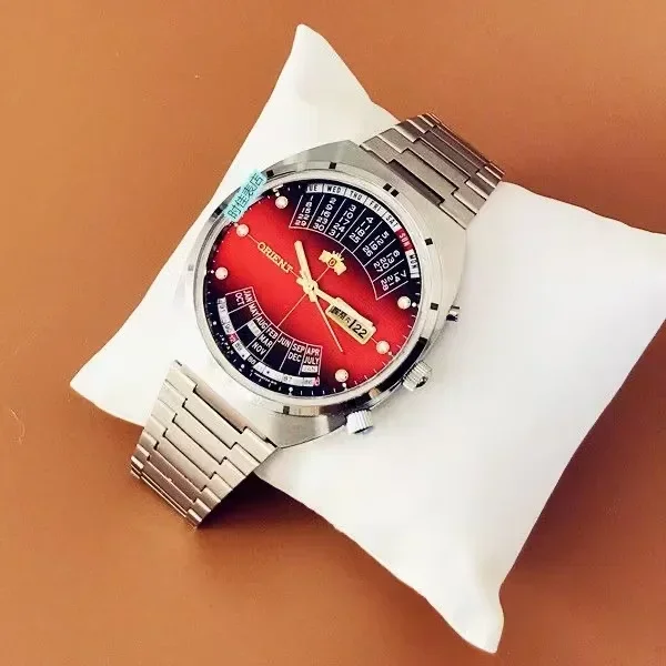 Reloj Mecánico Automático Orient 118A, Esfera Grande Giratoria, Funciones Completas, Acero Inoxidable, Reloj de Pulsera con Hora Mundial
