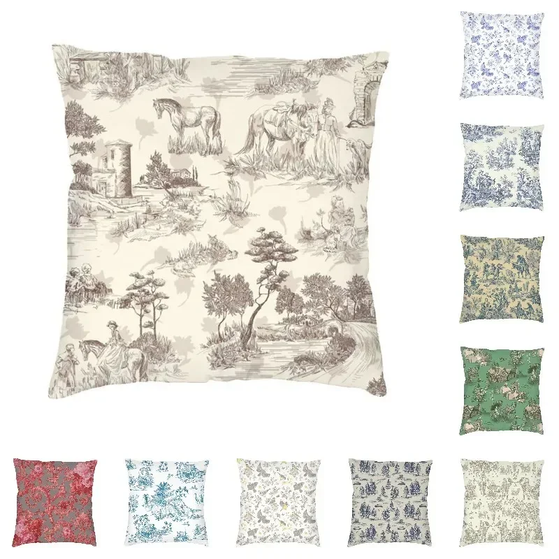 Toile De Jouy Sepia Vintage paryskie artystyczny Design z rzutem kwadratowym dekoracyjna poszewka na poduszkę 3D dwie z nadrukiem z jednej strony poszewki na sofę
