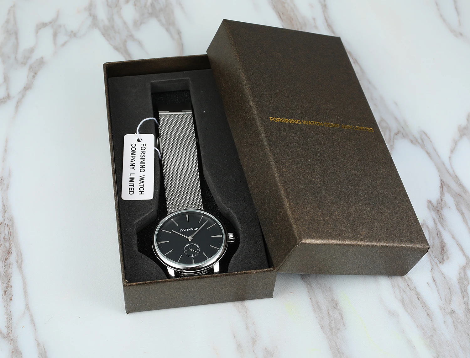 WINNER-Montre mécanique étanche pour homme, bracelet en maille, horloge élégante, mode décontractée, original officiel, cimetière