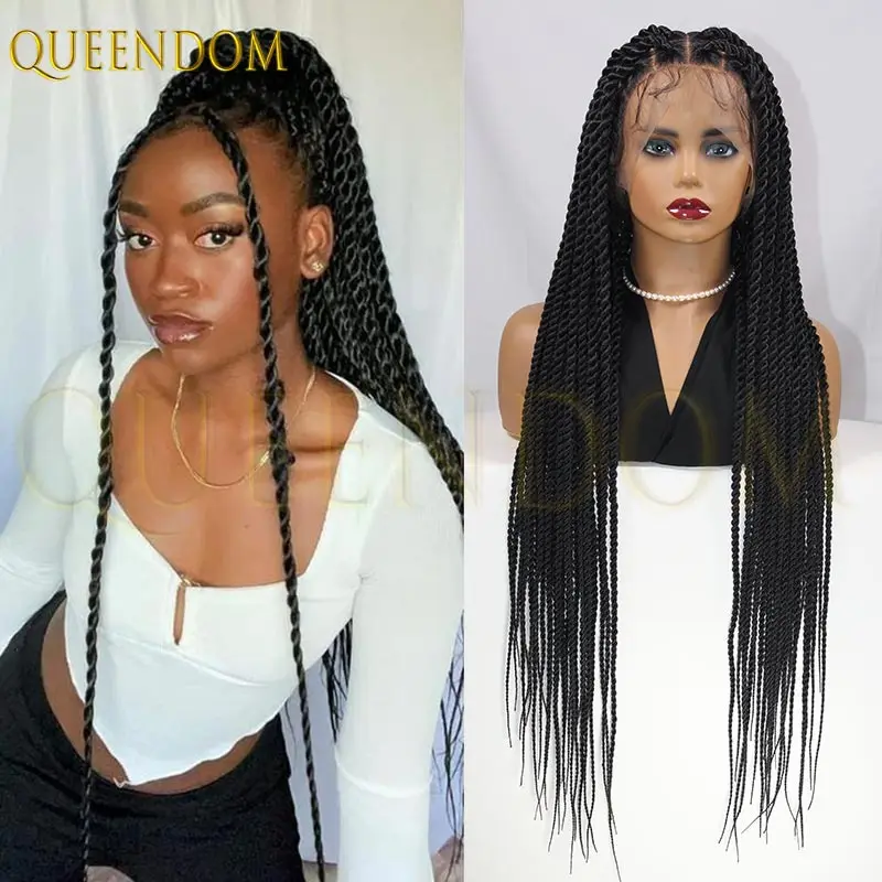 

36-дюймовый парик, синтетический полный кружевной плетеный парик для женщин, сенегальский кружевной фронтальный парик с детскими волосами, без узлов, косички, парик
