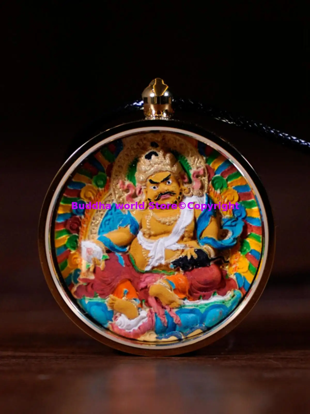TOP quality Thangka talisman Tangka amulet God of Wealth Jambhala Handmade wood carved color painted the Buddha figure