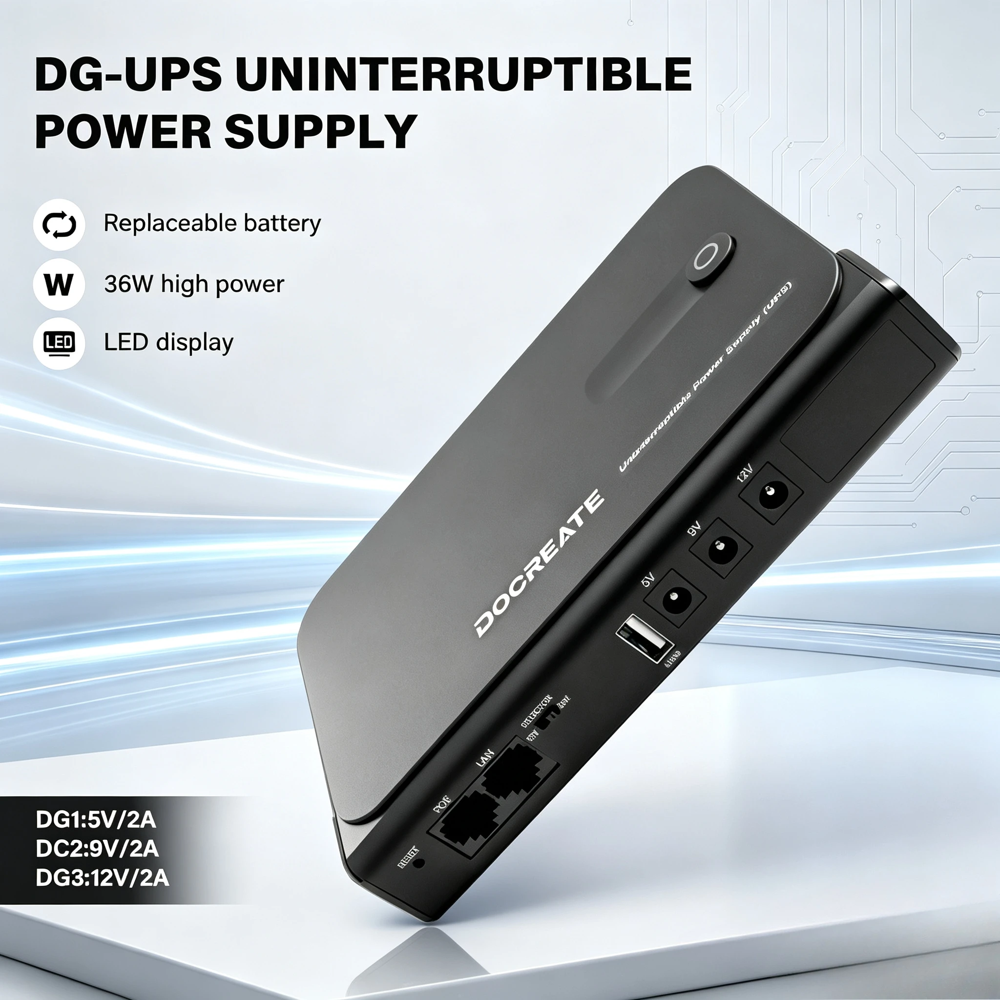 Uninterruptible Power Supply UPS DC1036L 36W 5V-24V Output 18650 Replaceable Battery New EU Plug for Router NAS Modem & Network