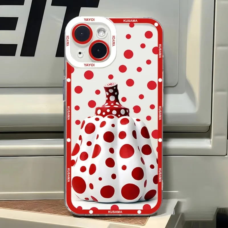 Art YAYOI KUSAMA Phone Case Transparent For Iphone 13 Pro Max 12 Mini 14 11 Soft TPU Angel Eye Back Covers