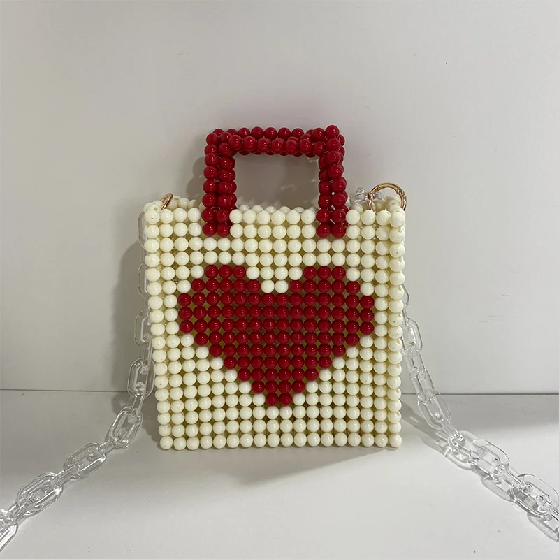 

Acrylic Chain Unique Design Love Pattern Women Handmade Bead Bag Ladies Party Top-handle Purses Handbags Participate Activities