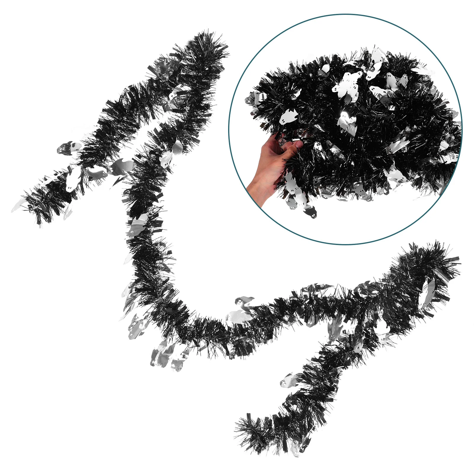 

5Pcs Halloween Tinsel Garland Metallic Shiny Ghost Style 6.56ft Hanging Garland Indoor Outdoor Party Decoration