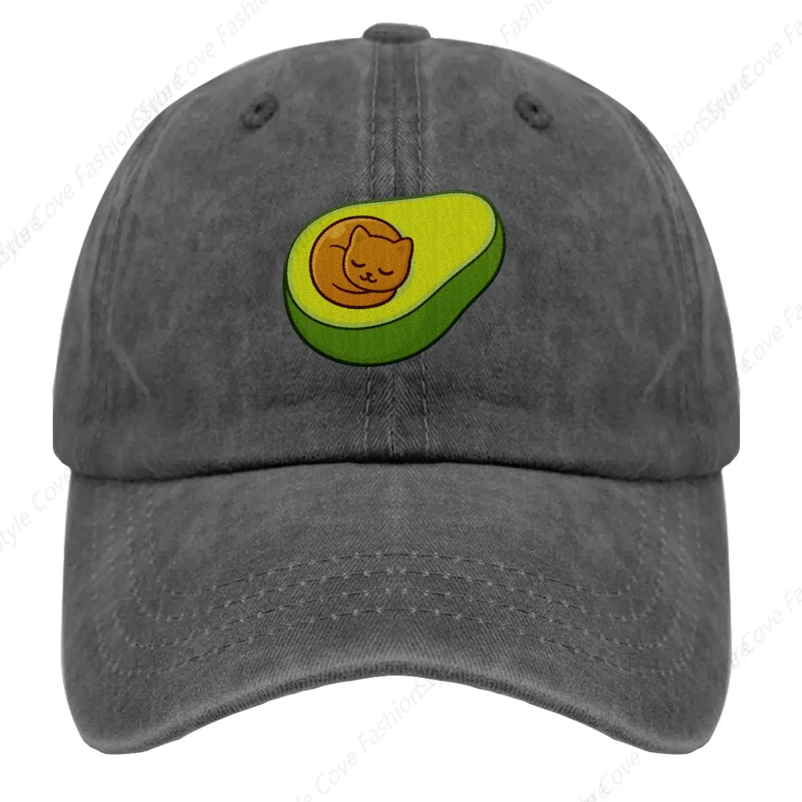 Cute Cat Sleep On The Avocado Baseball Cap Vintage Sun Cap Gifts For Dad Adjustable Washed Truck Hat Classic Vintage Hat Outdoor