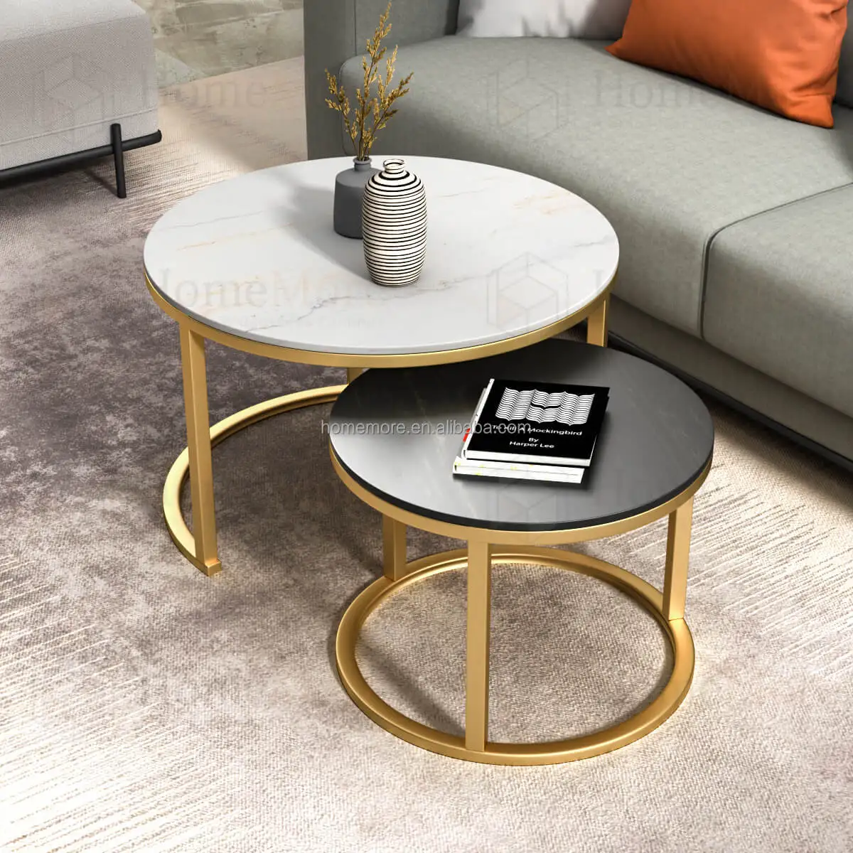 

2 in 1 Multifunction Luxury Coffee Table Set European Marble Coffee Table for the Living Room