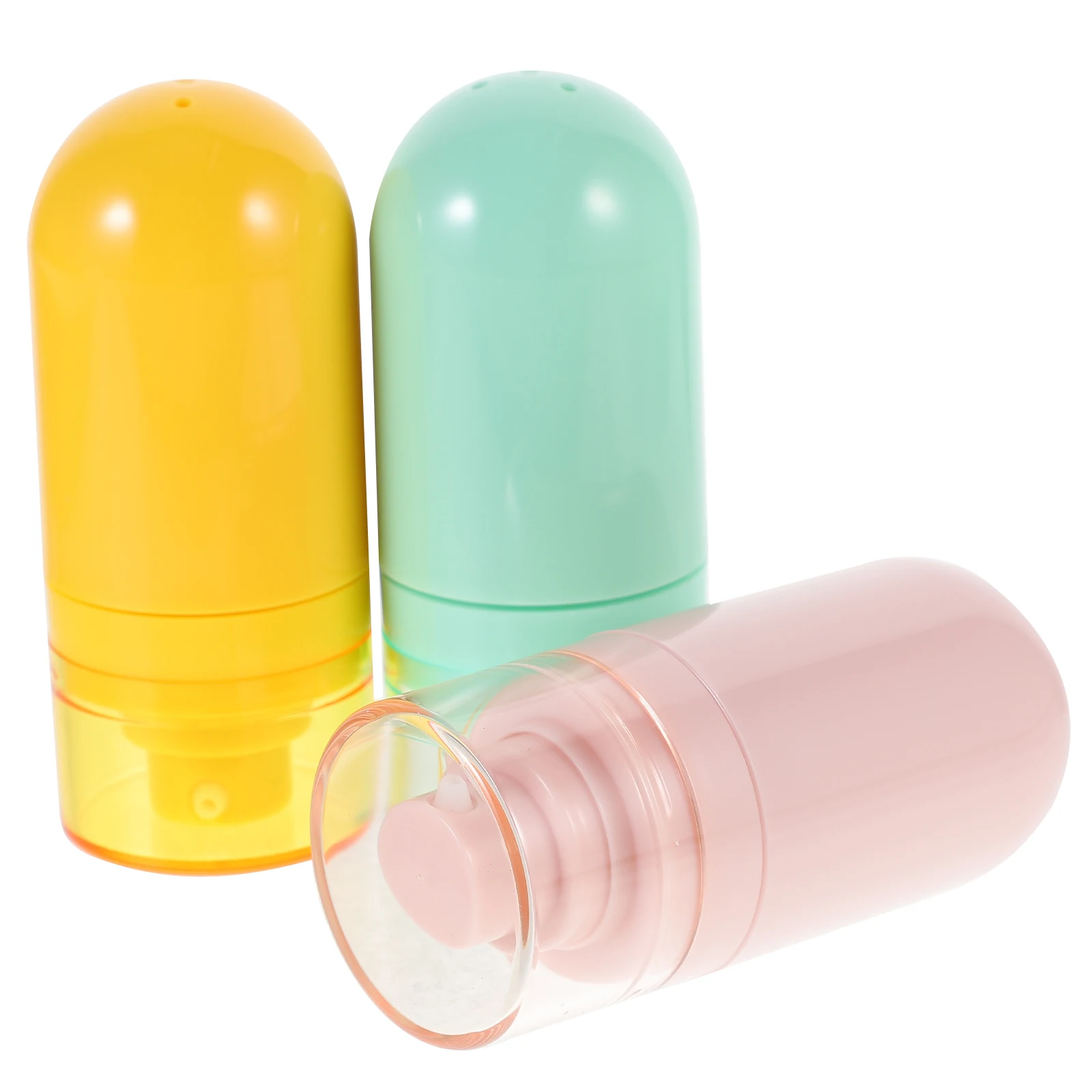 

3 Pcs ABS Vacuum Bottles Inverted Travel Lotion Shampoo Containers Toiletries Travel Size Containers Pink Yellow Green Storage